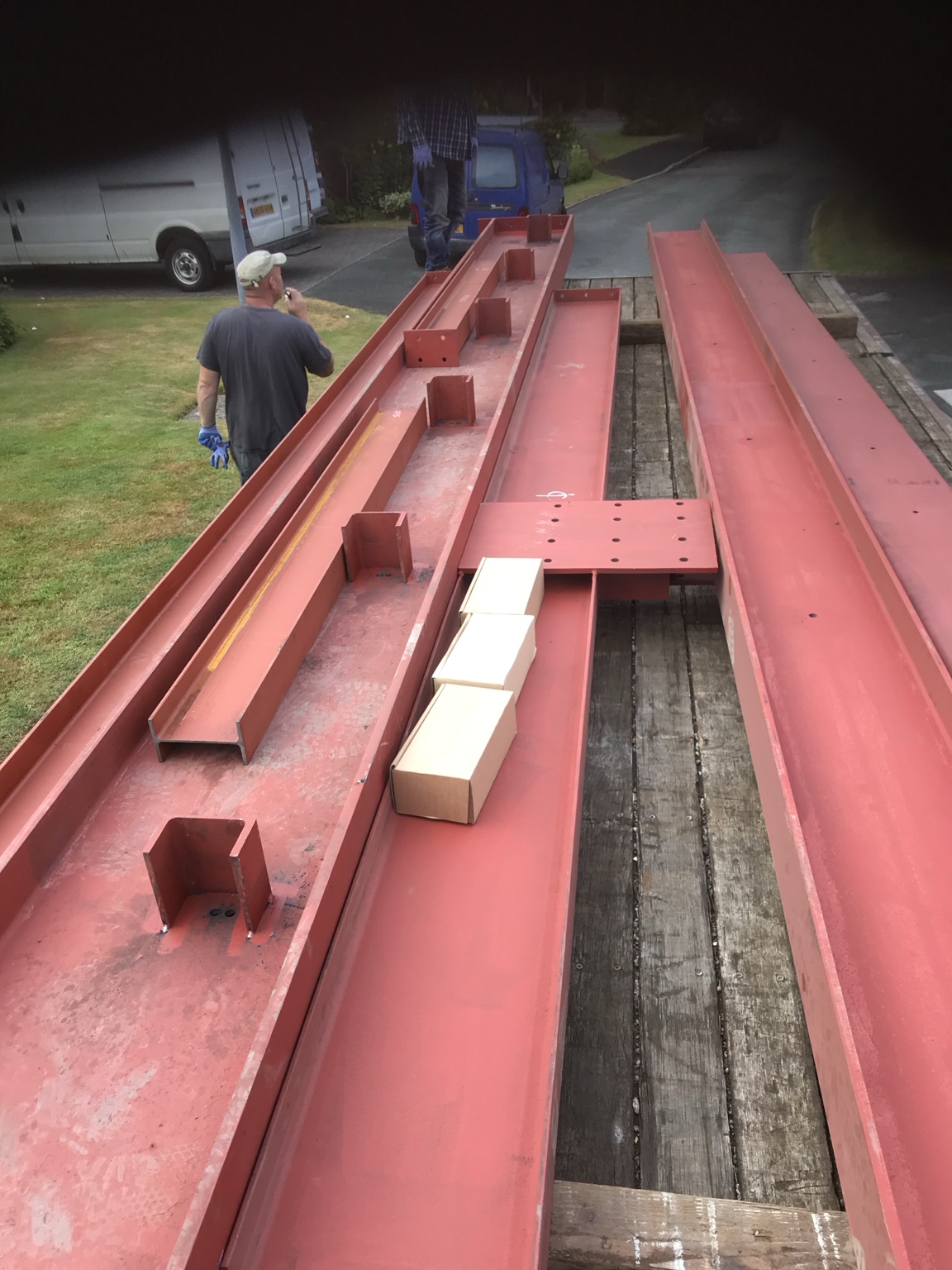 Structural steel beams prepared for installation — Rear Double Extension, Ellenbrook, Worsley