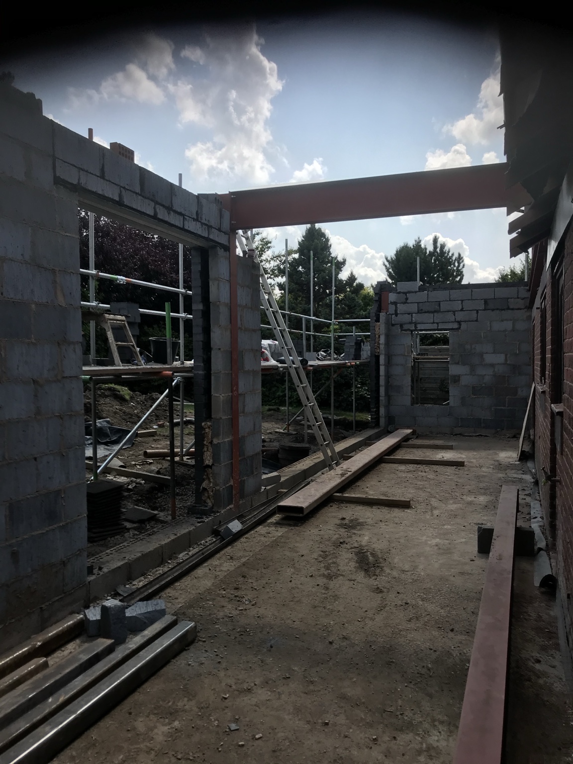 Rear extension structure with steel beam in place — Rear Double Extension, Ellenbrook, Worsley