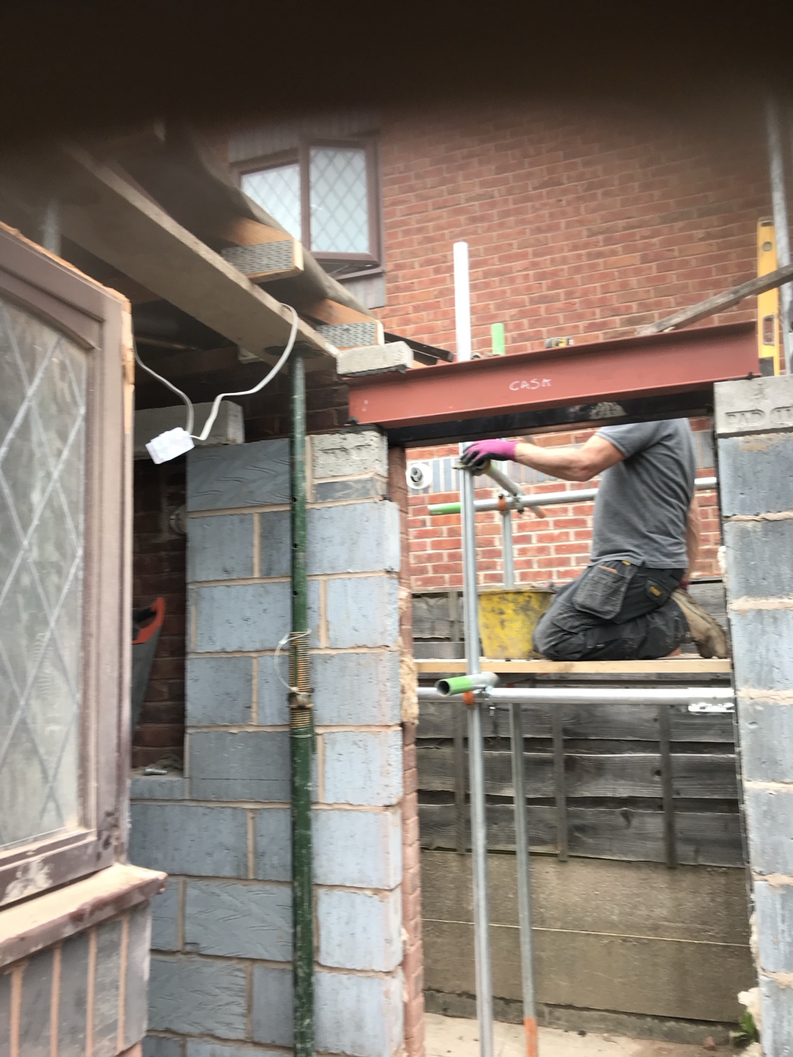 Structural steelwork and masonry at the rear opening — Rear Double Extension, Ellenbrook, Worsley