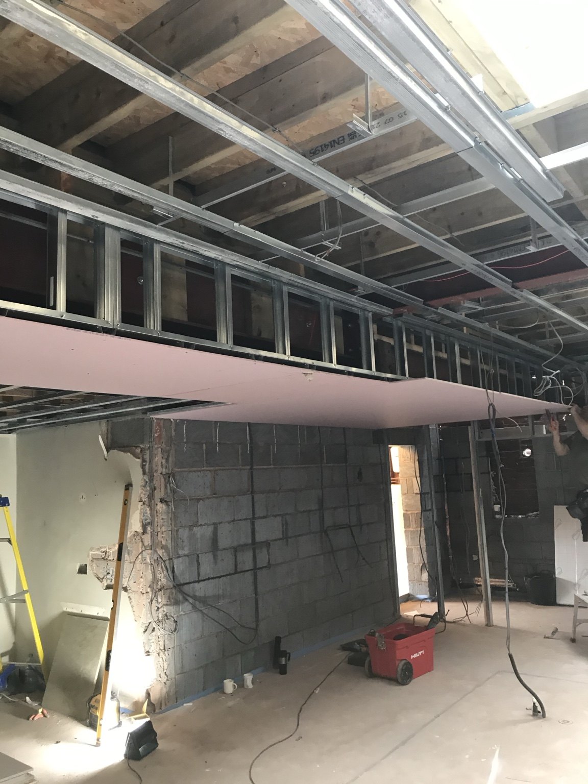 Ceiling framing and plasterboard installation within the extension — Rear Double Extension, Ellenbrook, Worsley